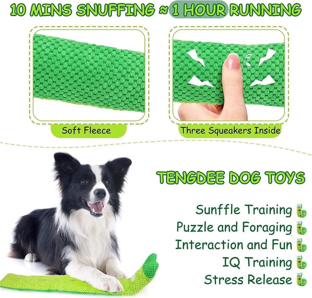 Transformable dog puzzle toy in velvet material with squeakers for foraging training