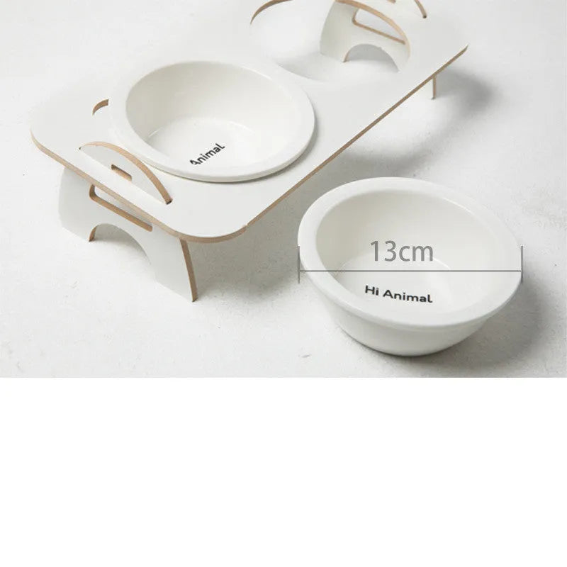 Ceramic pet table cat food bowl in two colours Deep Grey and Milky white for elderly cats
