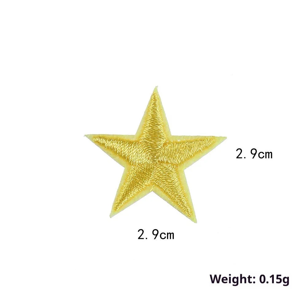 Colourful five-pointed star shaped cloth embroidery label stickers for DIY clothing decoration.