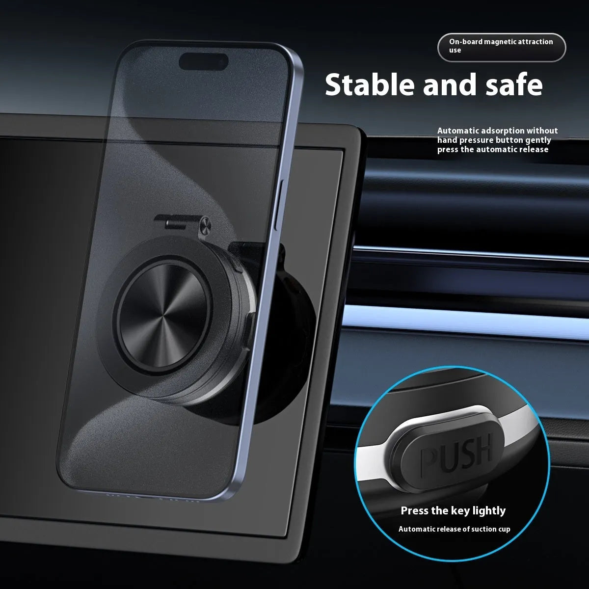 C1 Vacuum Adsorption Car Phone Holder with magnetic turntable foldable bracket, zinc alloy plastic, Mysterious Black