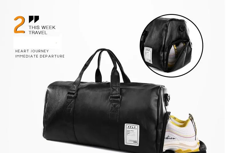 Black waterproof sports bag with separate side shoe compartments and a diagonal shoulder strap