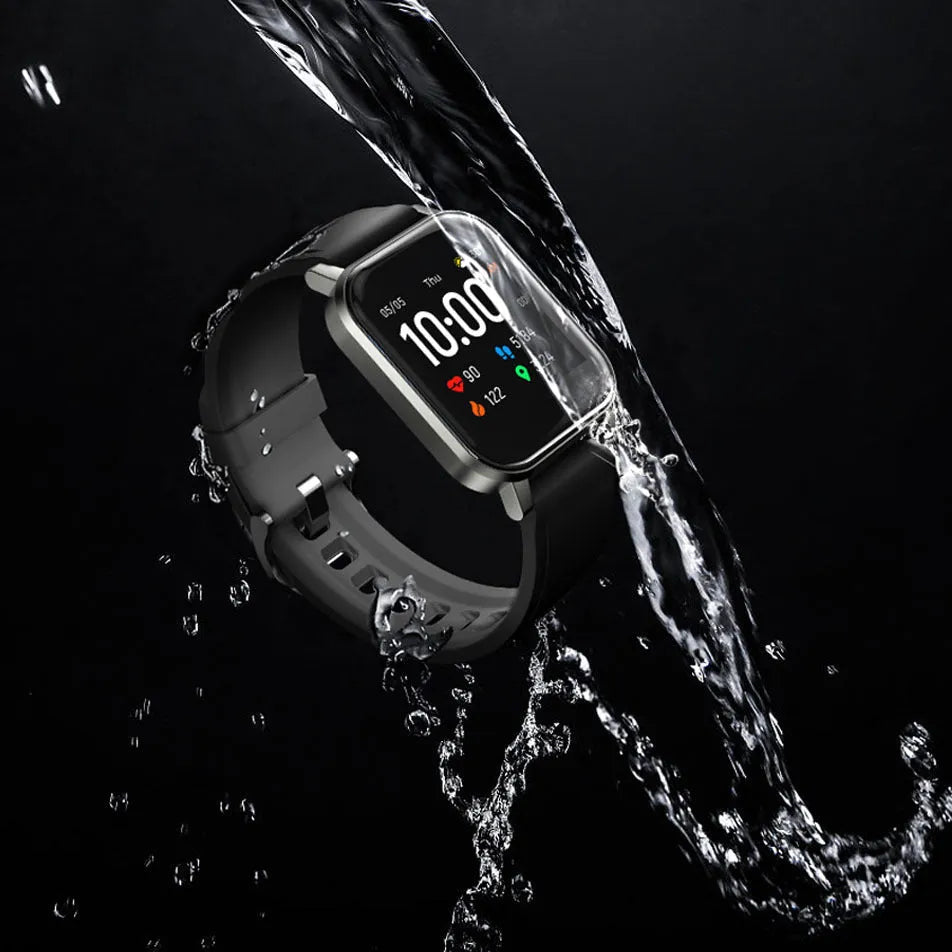 Black waterproof smart bracelet with 1.4-inch screen showing heart rate monitoring display