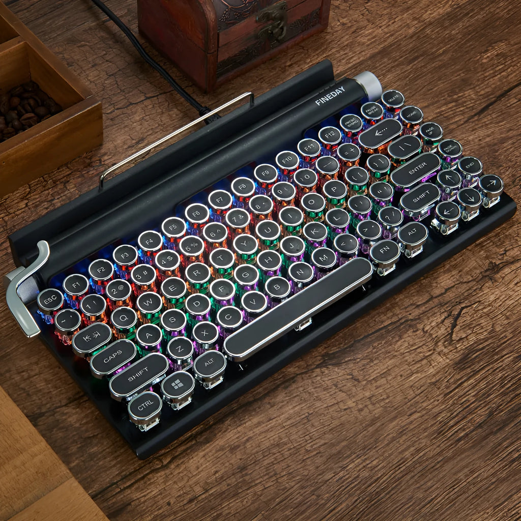 Black retro typewriter style Bluetooth mechanical keyboard with backlight