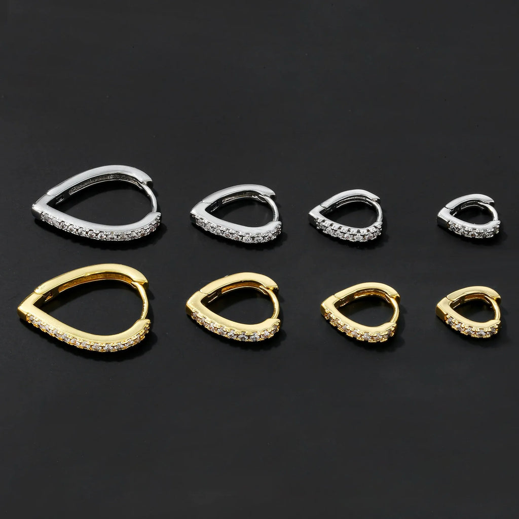 Geometric love heart shaped ear clip in gold or white electroplated copper