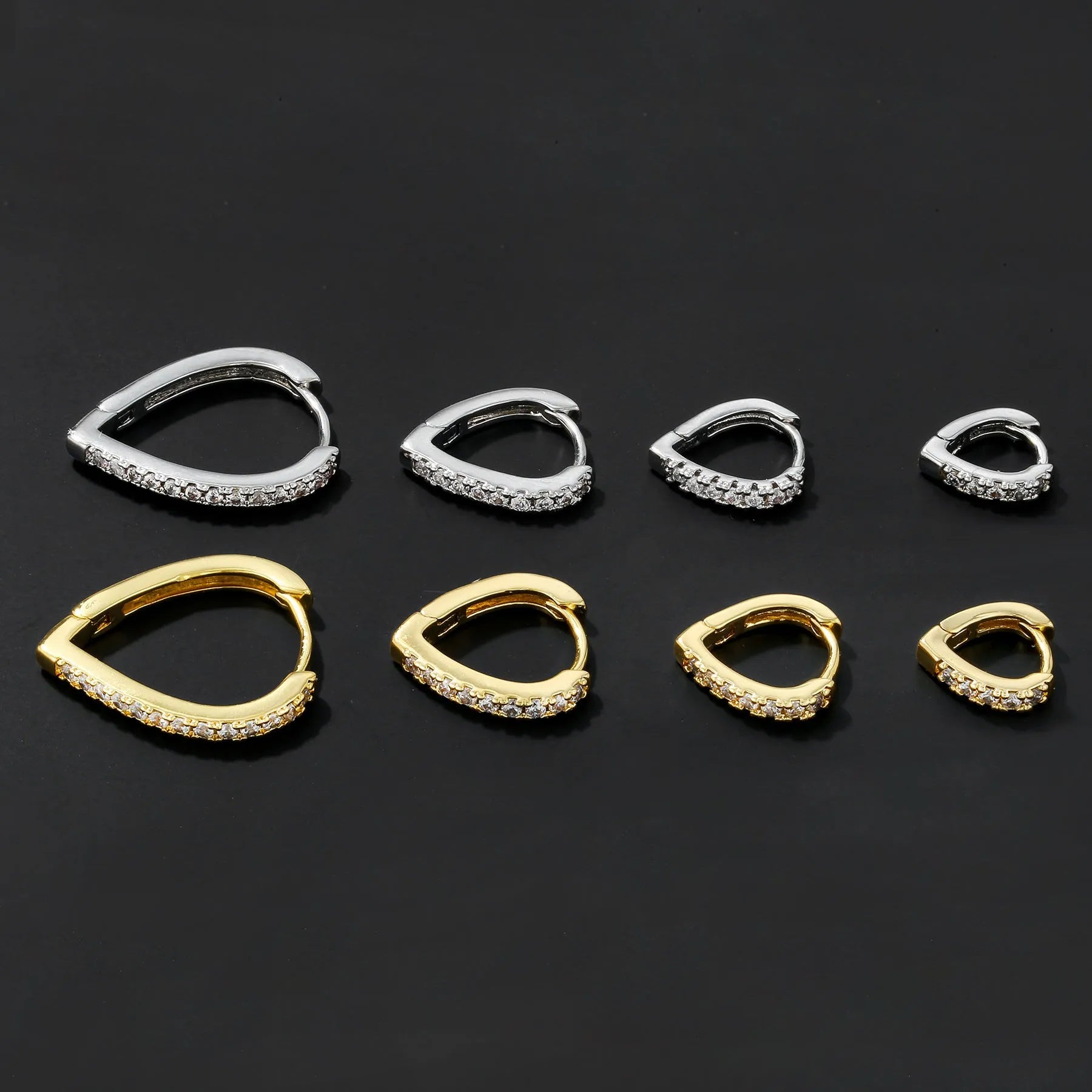 Geometric love heart shaped ear clip in gold or white electroplated copper