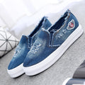 Women's canvas chunky loafer pedal shoes in light blue with rubber sole