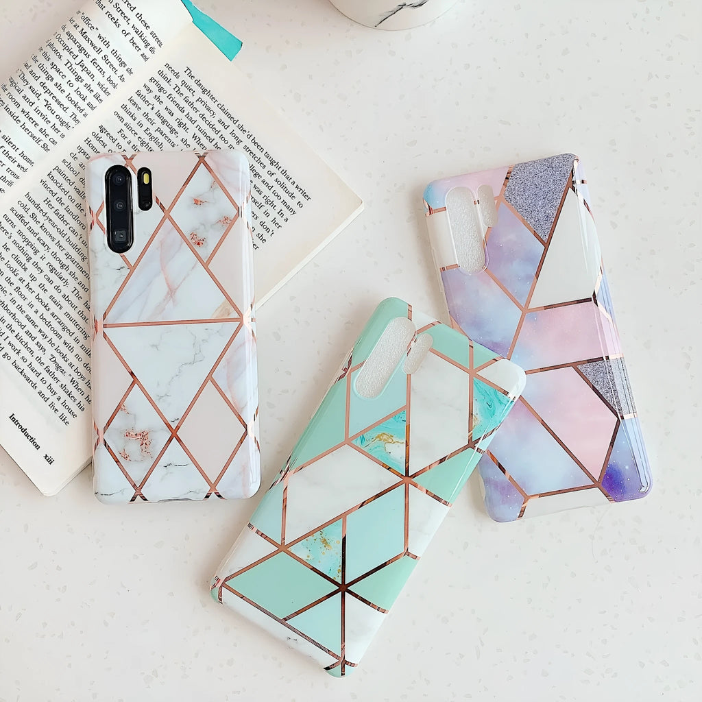 Electroplated marble mobile phone case for Huawei and Samsung smartphones