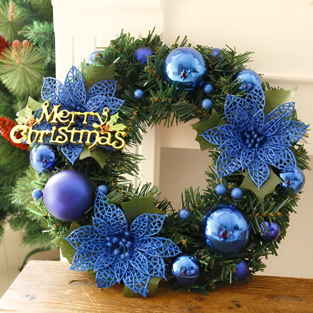 30cm plastic Christmas wreath decoration in multicolour options for door and garden display