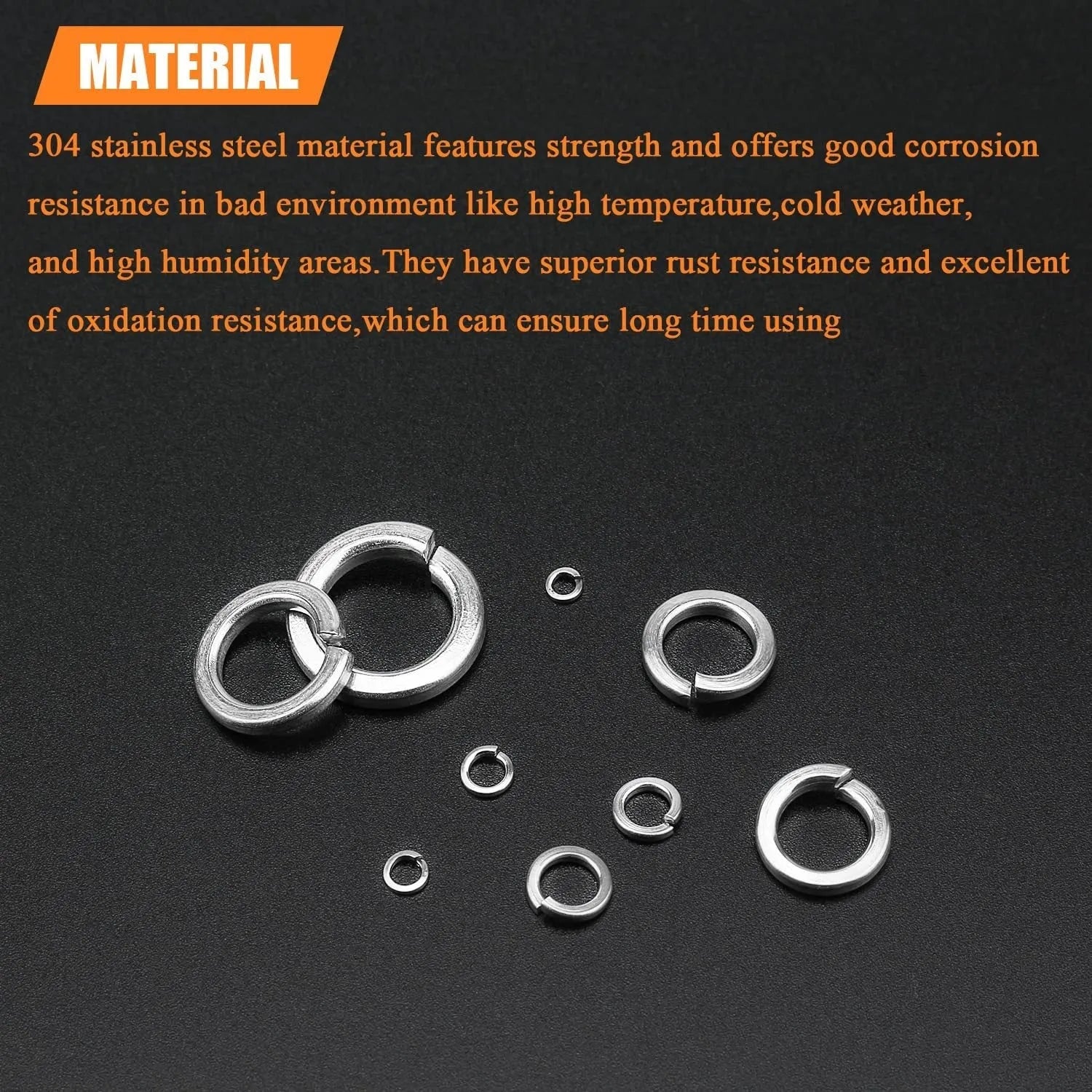 304 stainless steel spring lock washer assortment kit with sizes from M2 to M12 in organised combination box
