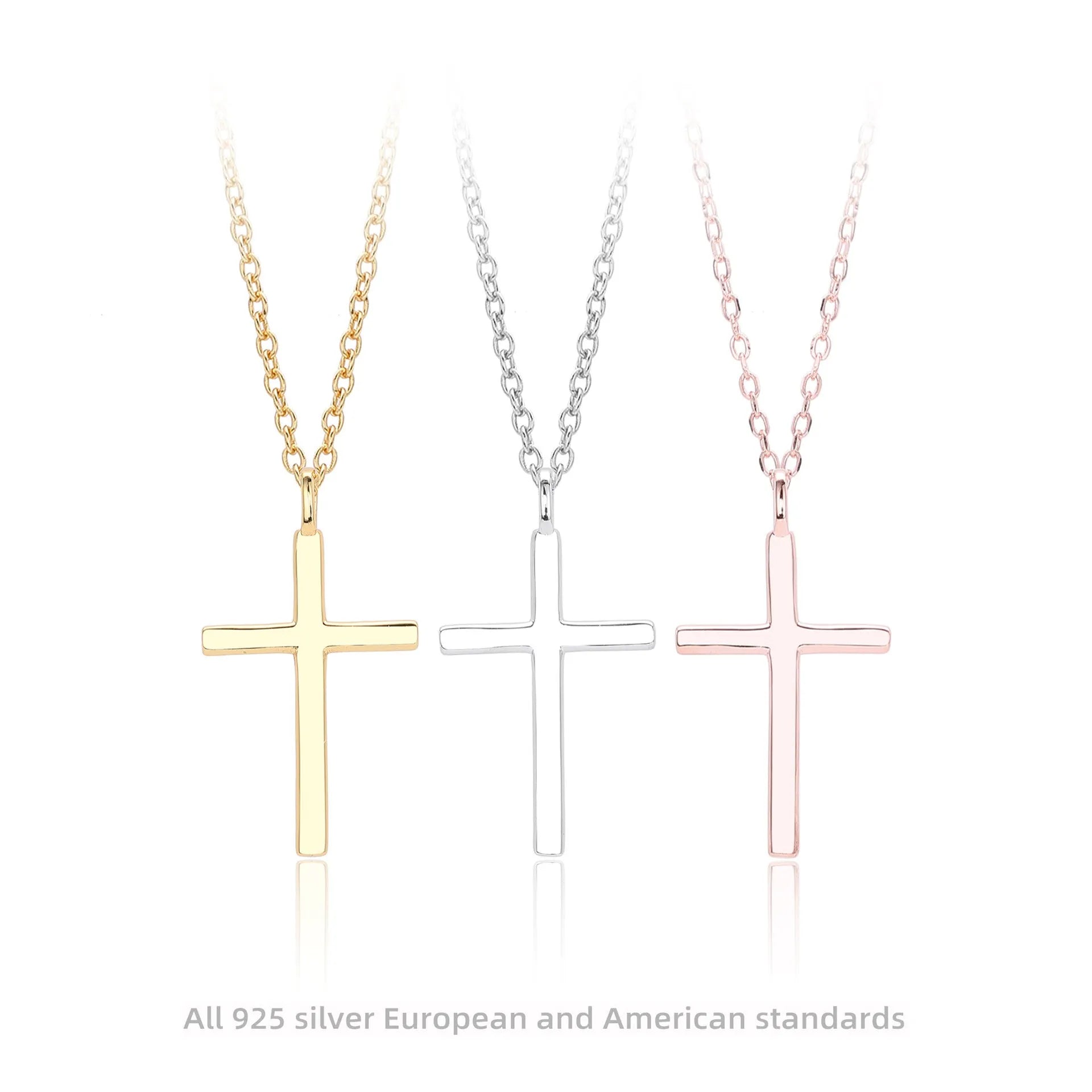 S925 sterling silver cross pendant necklace with adjustable 41-50cm chain