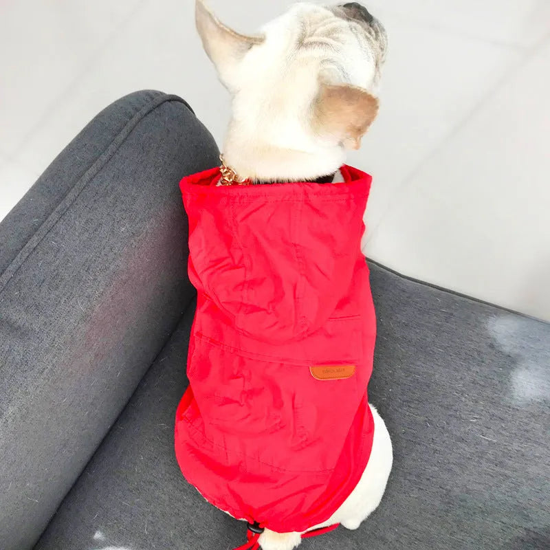 Cotton two-legged dog sunscreen clothing in black and red for outdoor use