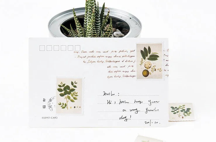 45 piece vintage plant sticker set with coated paper finish featuring retro botanical illustrations