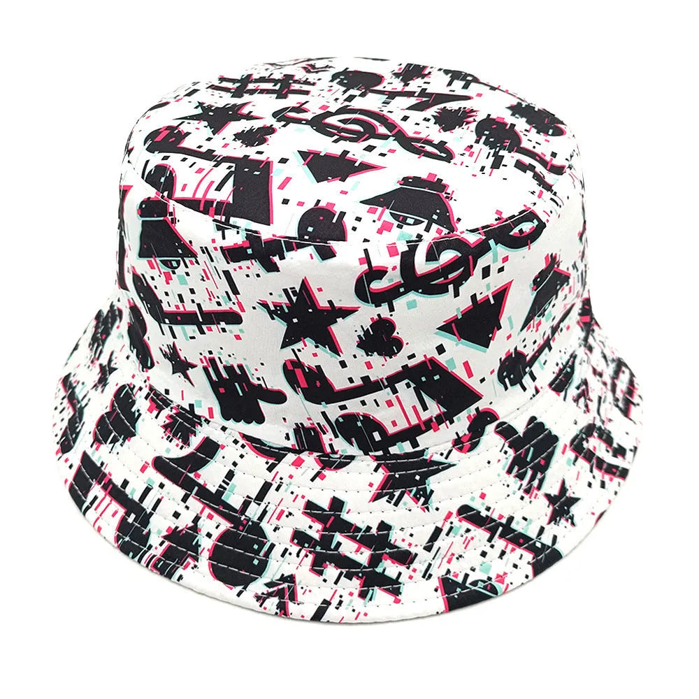 Musical note patterned polyester bucket hat with dome crown for outdoor sun protection