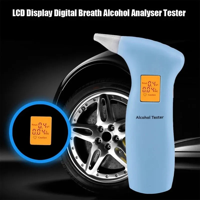 Portable orange light breath alcohol tester with replaceable mouthpieces in handheld design