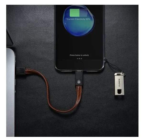 20cm Leather USB to Lightning charging cable with Zinc Alloy connector in three colour options