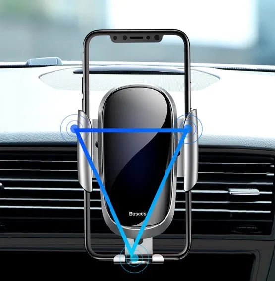 Universal smart car phone bracket with flexible gooseneck arm mounted on a car dashboard