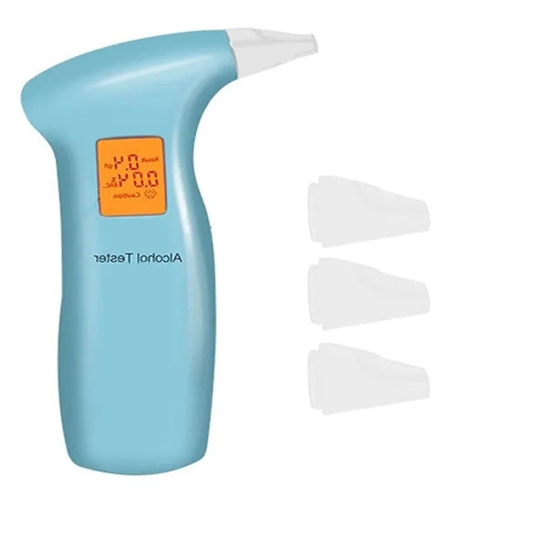 Portable orange light breath alcohol tester with replaceable mouthpieces in handheld design