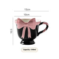 Ceramic mug with girl heart bow design in black pink or white powder colour, 301-400ml capacity