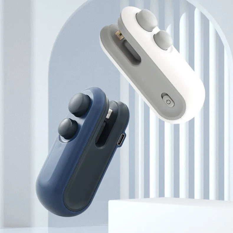 Handheld white heat sealer with magnetic back and Type-C USB charging port