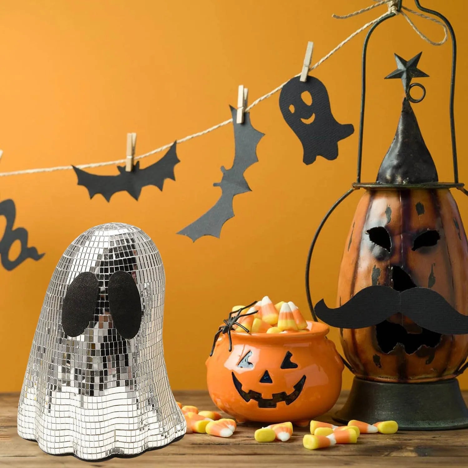 Silver Halloween ghost desktop decoration with mosaic mirror patch design in two sizes
