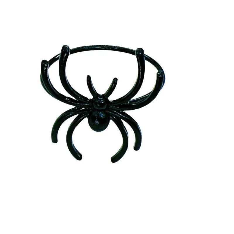 Six black spider-themed alloy napkin rings for Halloween table decorations