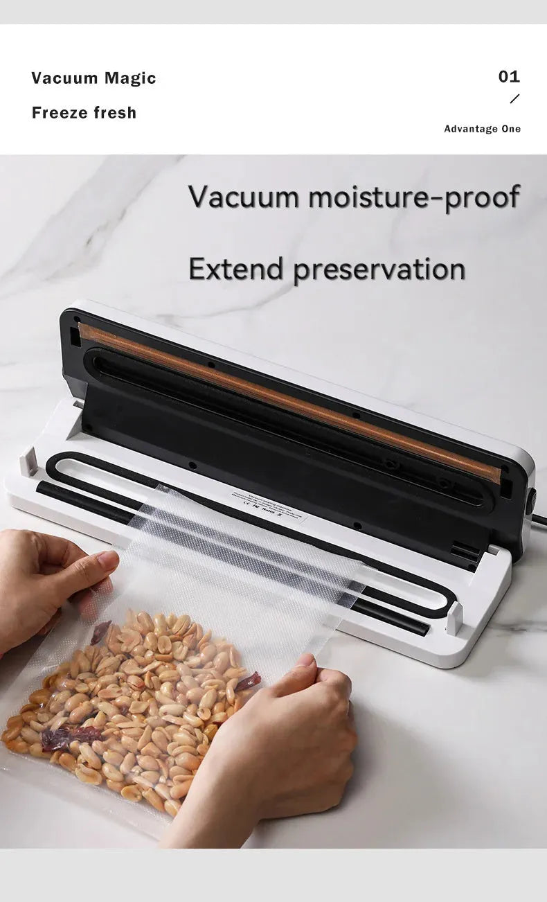 White automatic vacuum sealer machine for household food preservation and storage