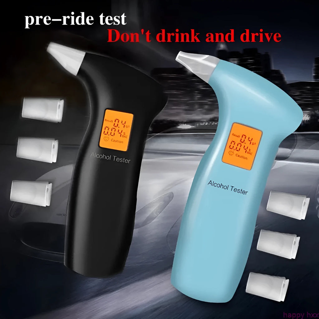 Portable orange light breath alcohol tester with replaceable mouthpieces in handheld design