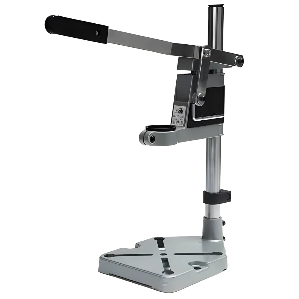 Black mini hand drill bracket bench stand with aluminium base and carbon steel column, 400mm height