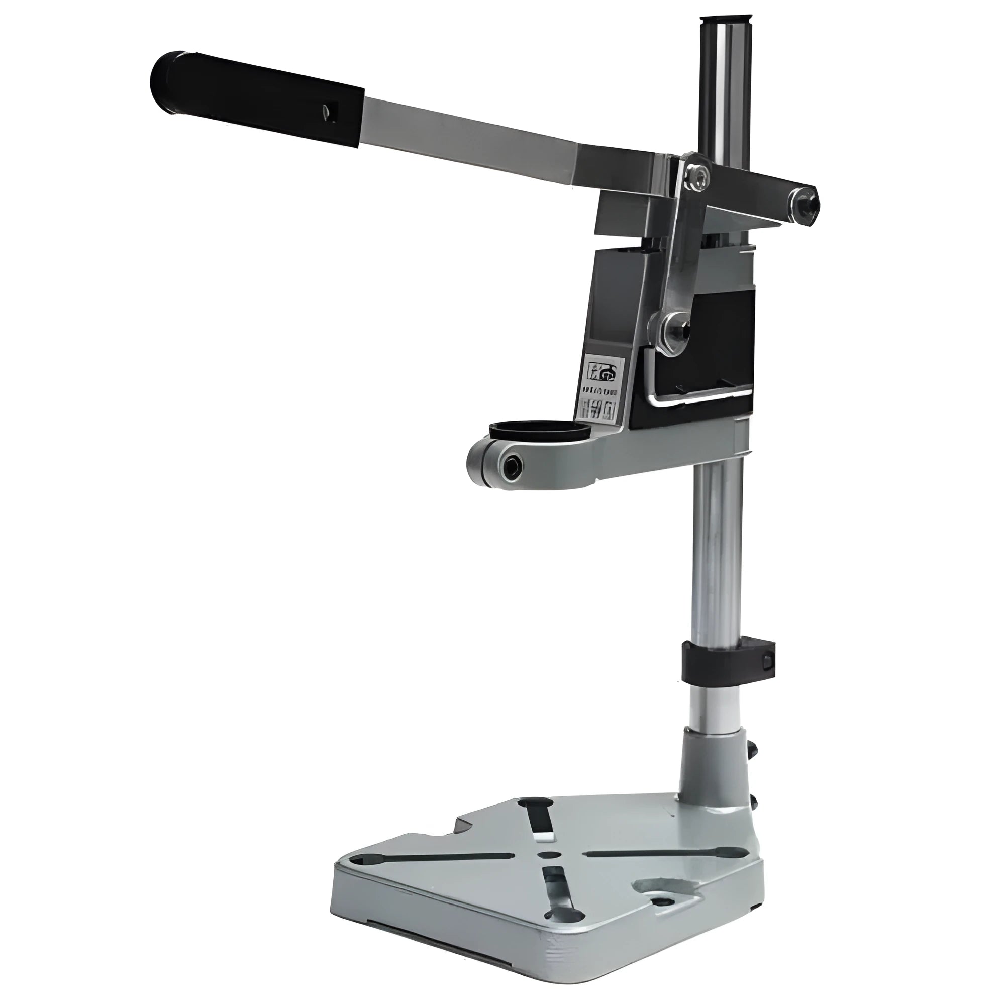 Black mini hand drill bracket bench stand with aluminium base and carbon steel column, 400mm height