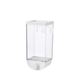 White wall-mounted transparent ABS easy press cereal dispenser with 1500ml capacity on a kitchen counter