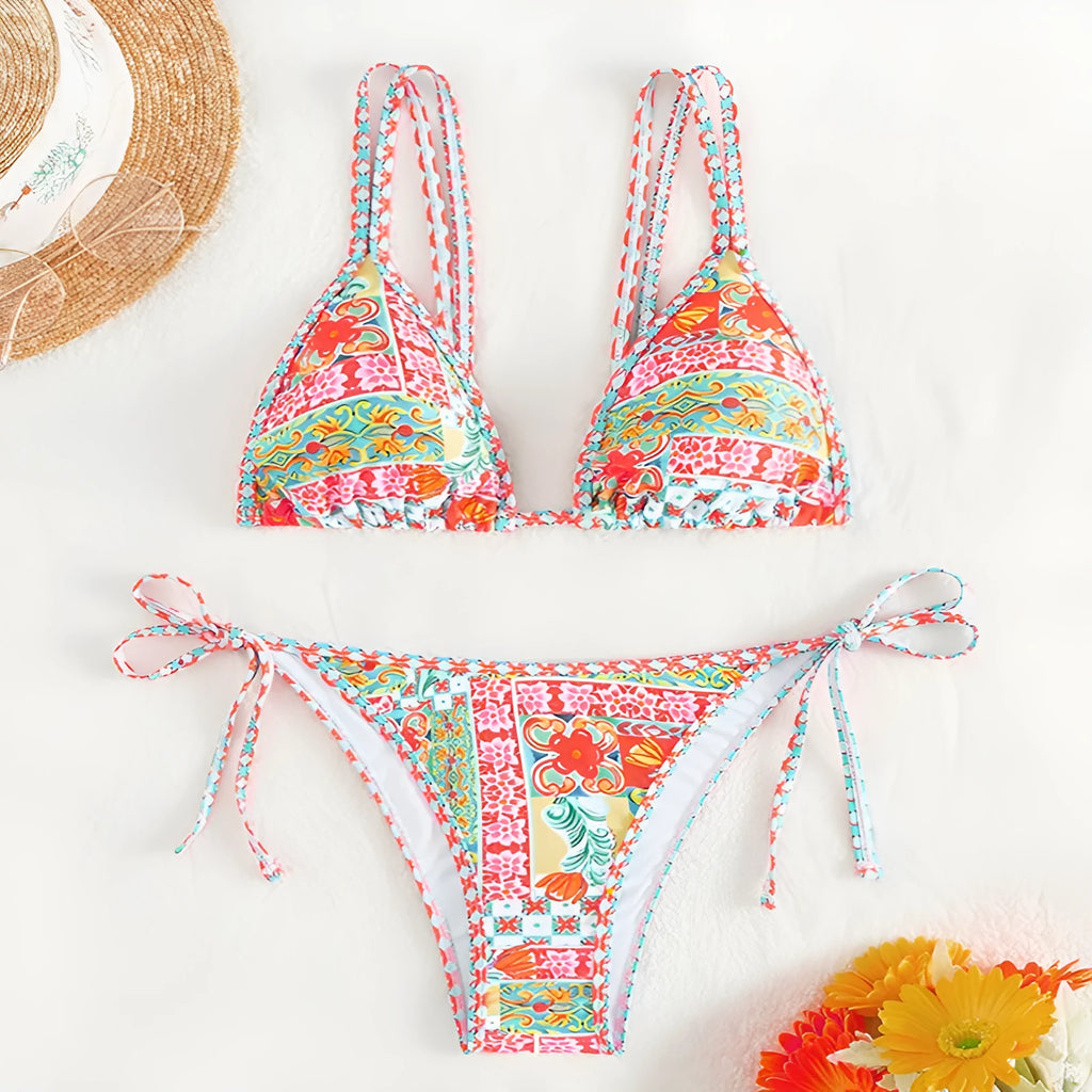 Women's European American style lace-up split swimsuit with backless design for swimming sports