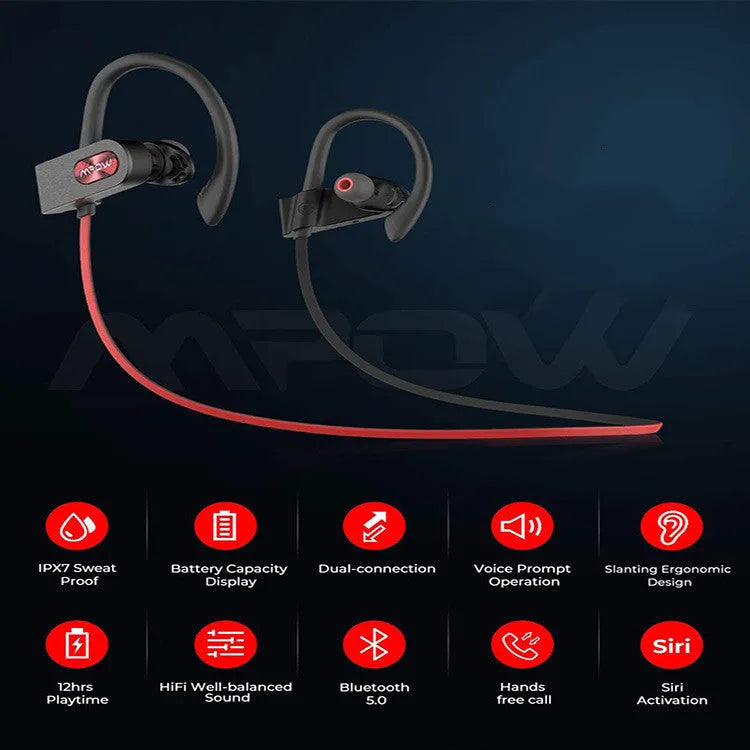 Flame2 hanging ear Bluetooth wireless headset in red, black, and pink colour options