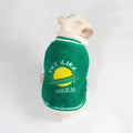 Green fleece-lined dog winter jacket shown in sizes L, XL, XXL, 3XL, and 4XL