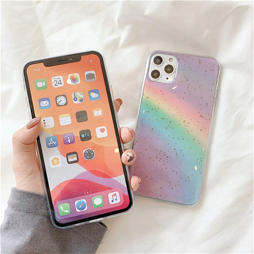 Rainbow gradient iPhone case with striped design for iPhone 6 through iPhone 11 models