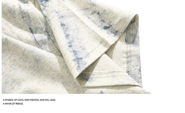 Grey loose-fit tie dye T-shirt with full printing paint design and short sleeves.
