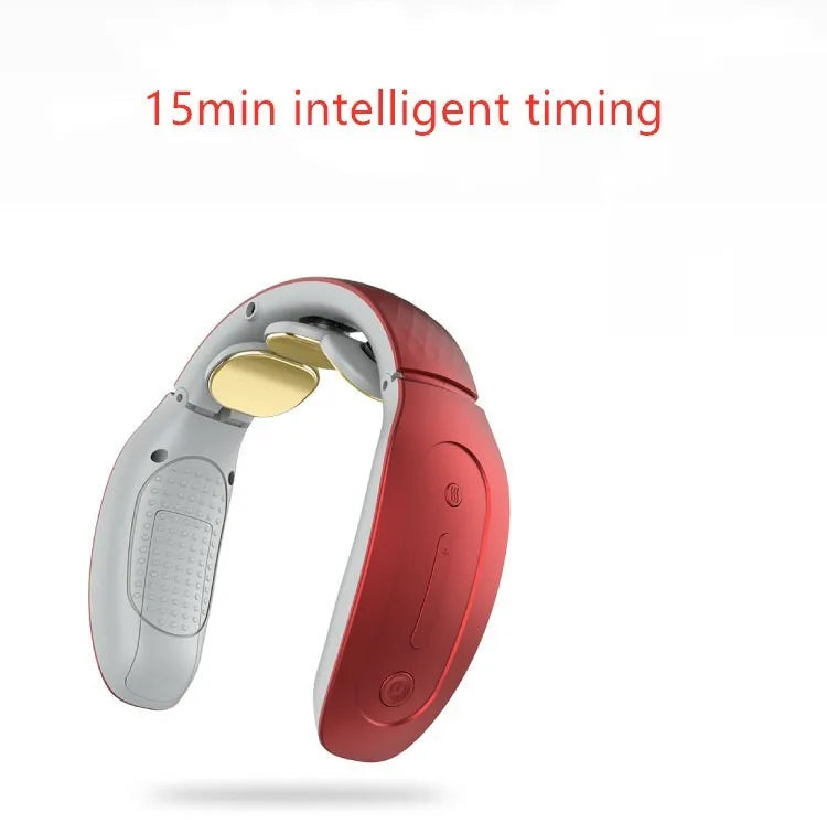 Red and white intelligent battery-powered cervical massager with computer controls for neck, back, and leg massage.