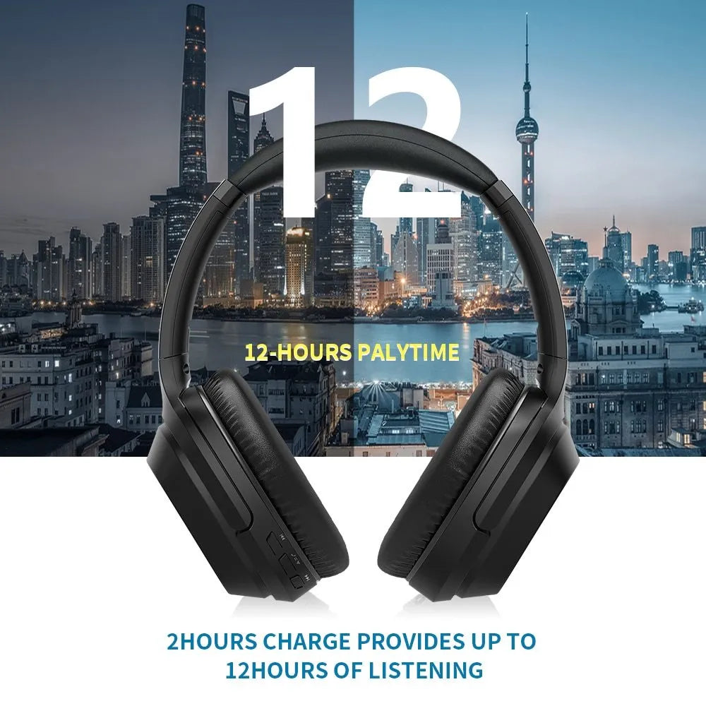 Black Gorsun E98 wireless over-ear Bluetooth headphones with adjustable headband and memory-protein ear cushions
