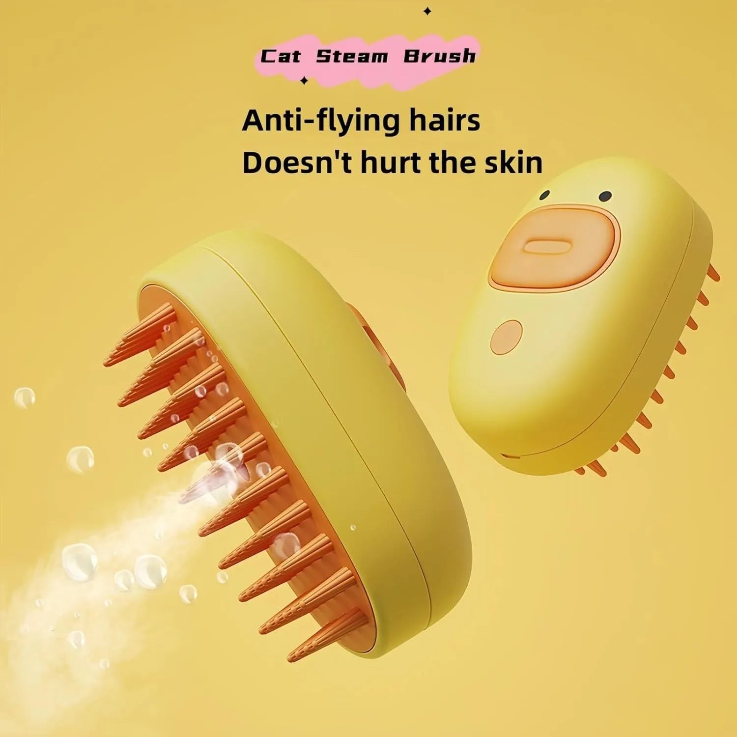White rechargeable steam pet brush with water tank and silicone comb teeth for dogs and cats