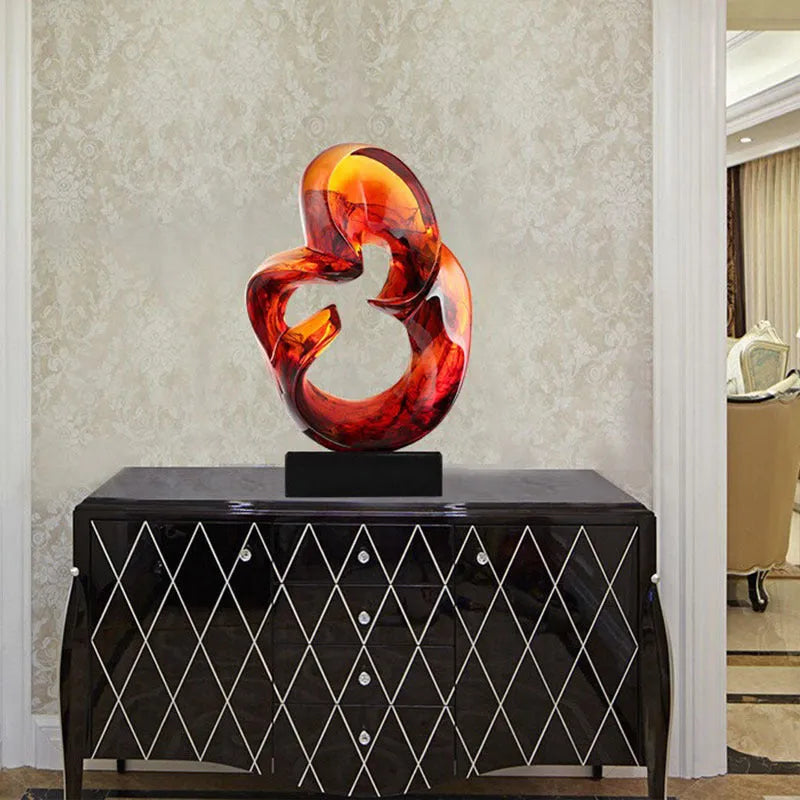Glass transparent resin craft ornament body in blue or orange red modern sculpture style