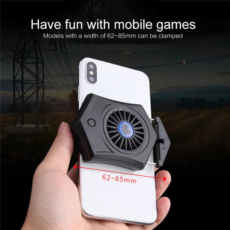 Black and white mobile phone radiator cooling fan with USB connection for gaming smartphones