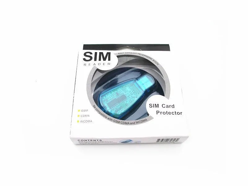 Blue USB SIM card reader for mobile phone data transfer and backup