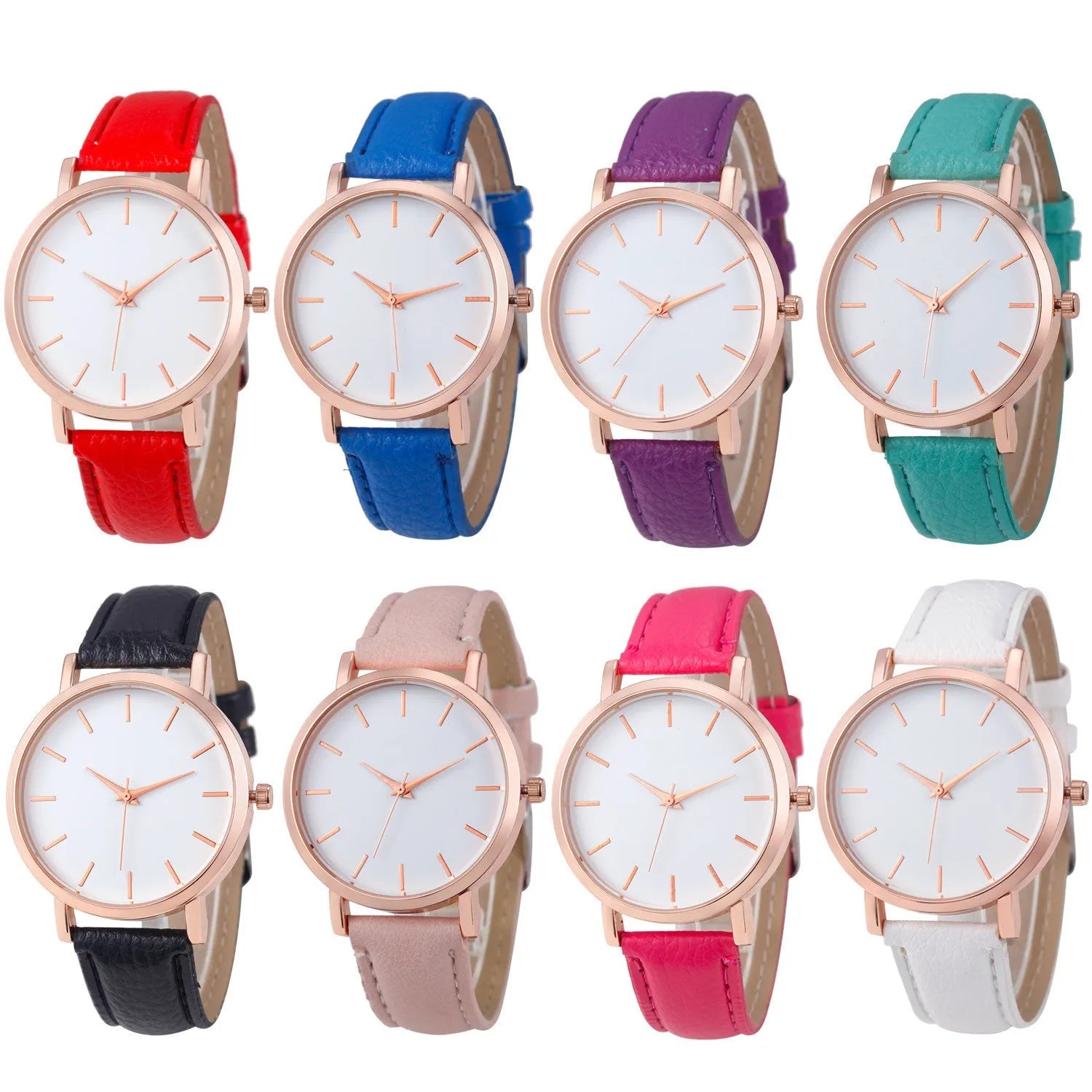 35.5mm square alloy case quartz watch with PU leather strap in various colours.