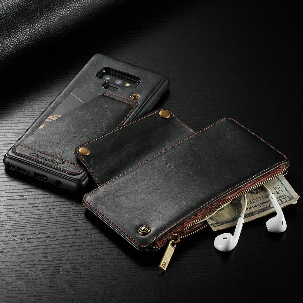 Samsung Galaxy Note9 PU leather flip phone case in black, brown or red colours