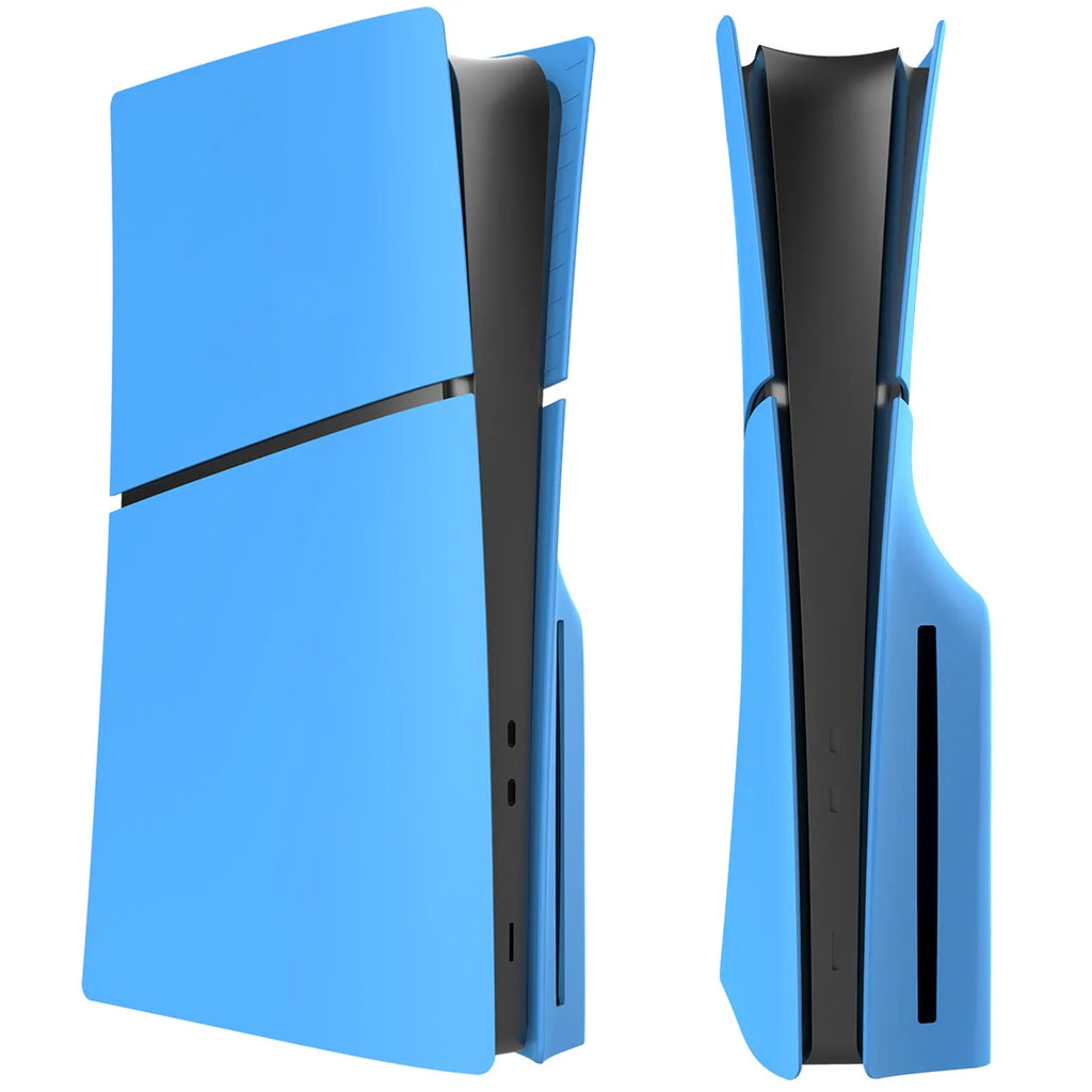 PS5 Slim replacement protective shell in ABS plastic showing colour options for digital and optical drive consoles