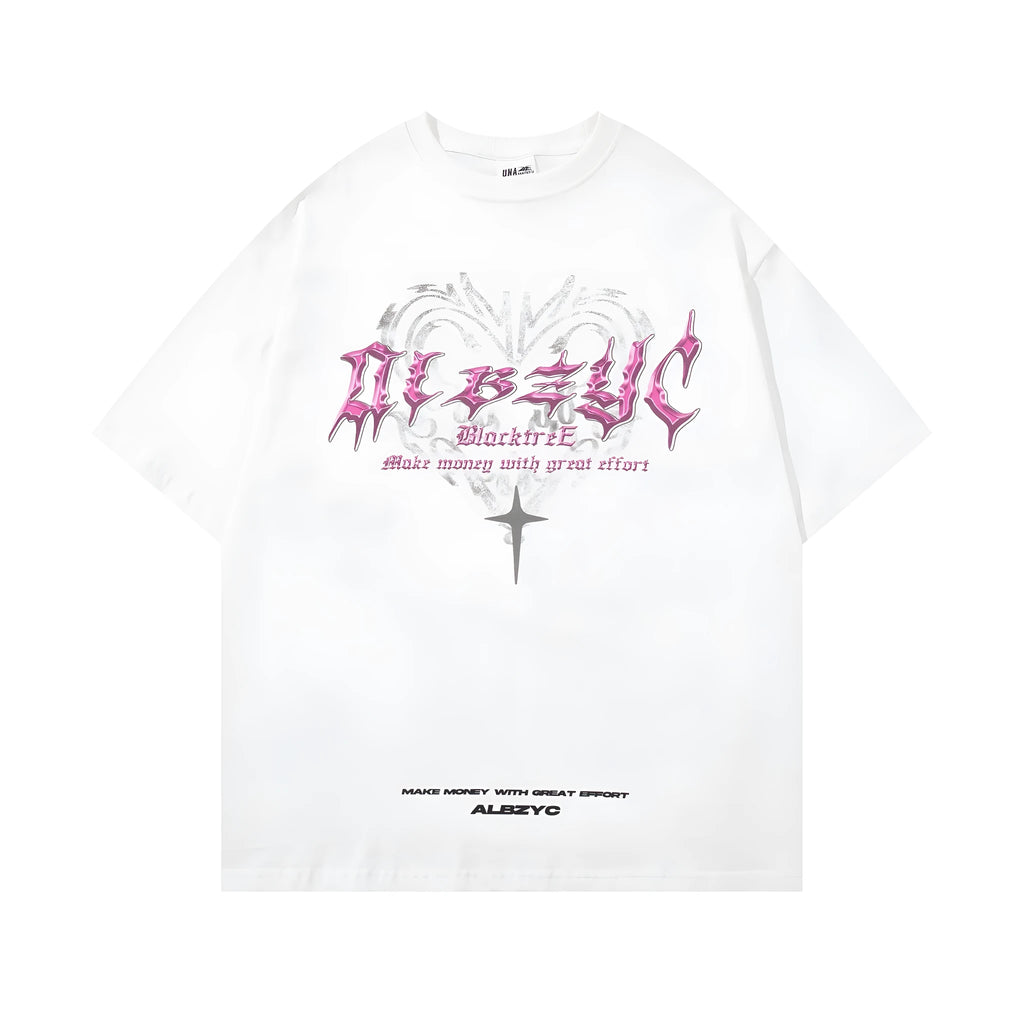 Men's retro print cotton t-shirt in loose fit with short sleeves