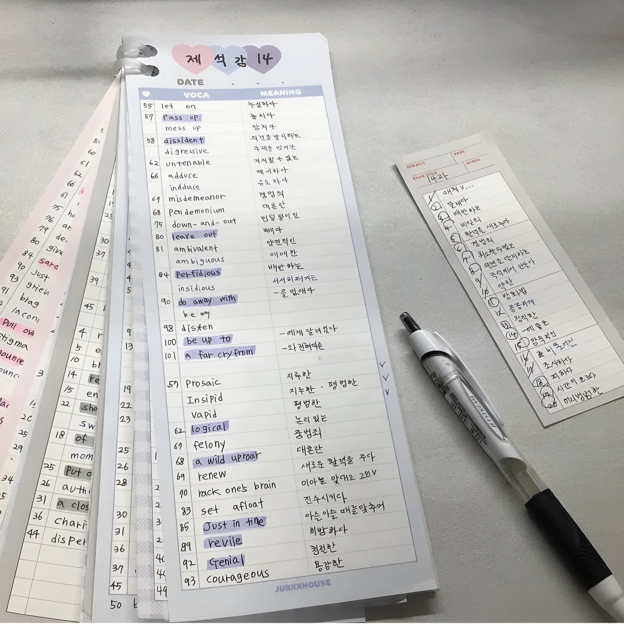 Vertical English learning notepad with double-sided printing in B5 half size