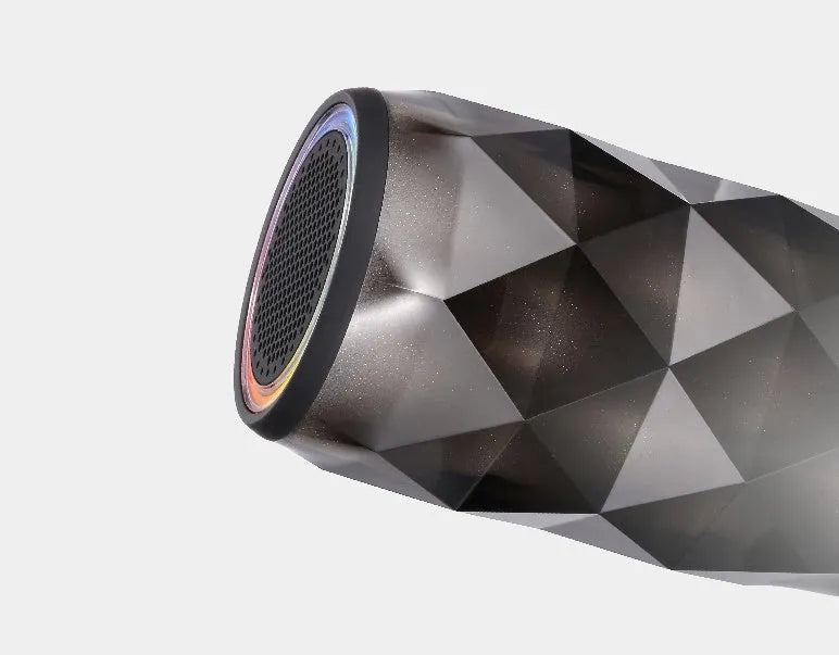 Black crystal diamond cut Coca-Cola can shaped lantern with Bluetooth speaker and colourful LED lights.