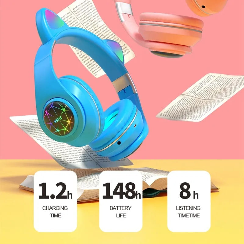 Cat ear wireless sports Bluetooth headset in six colour options showing head-mounted design