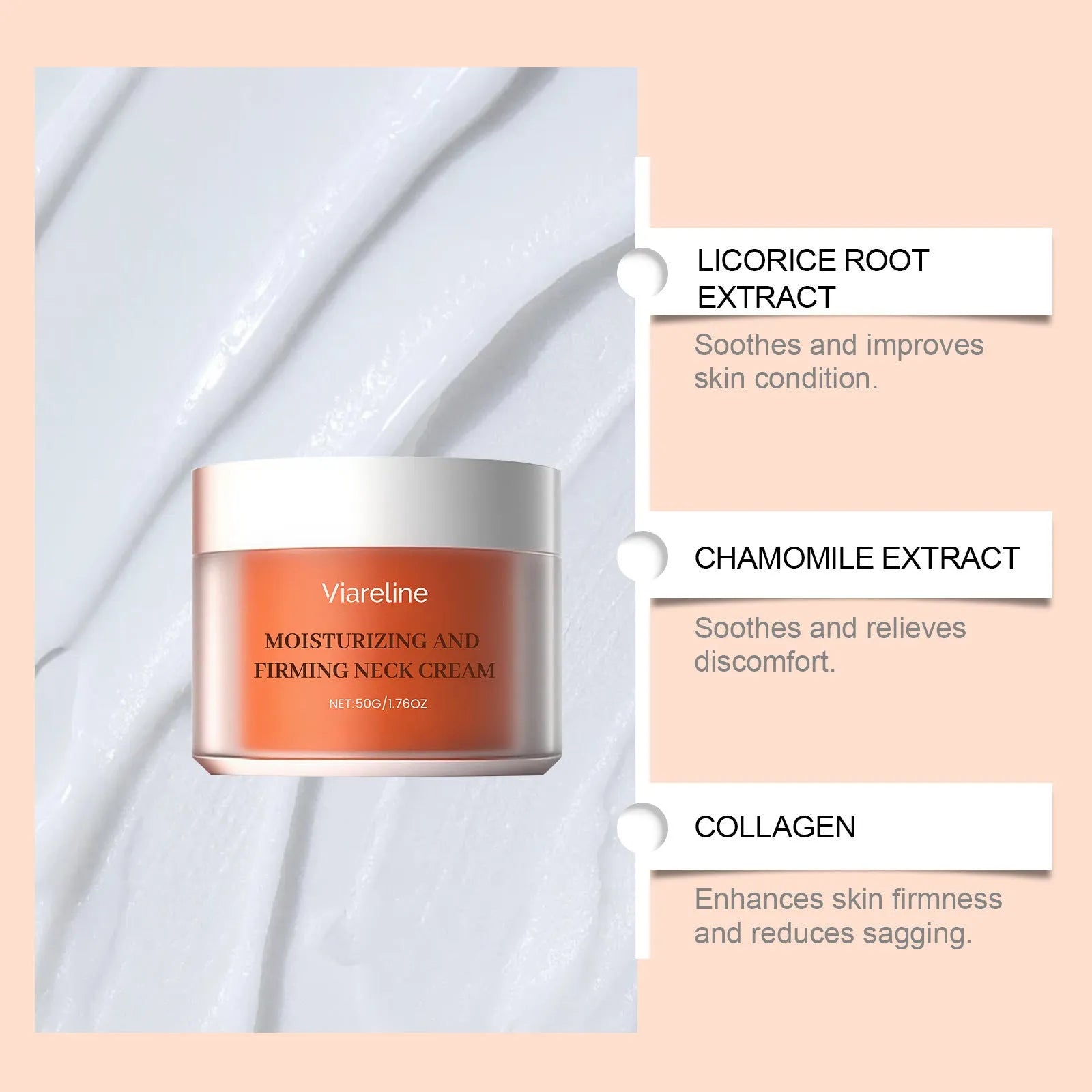 Moisturising neck cream pot with 50g content for neck contour skincare