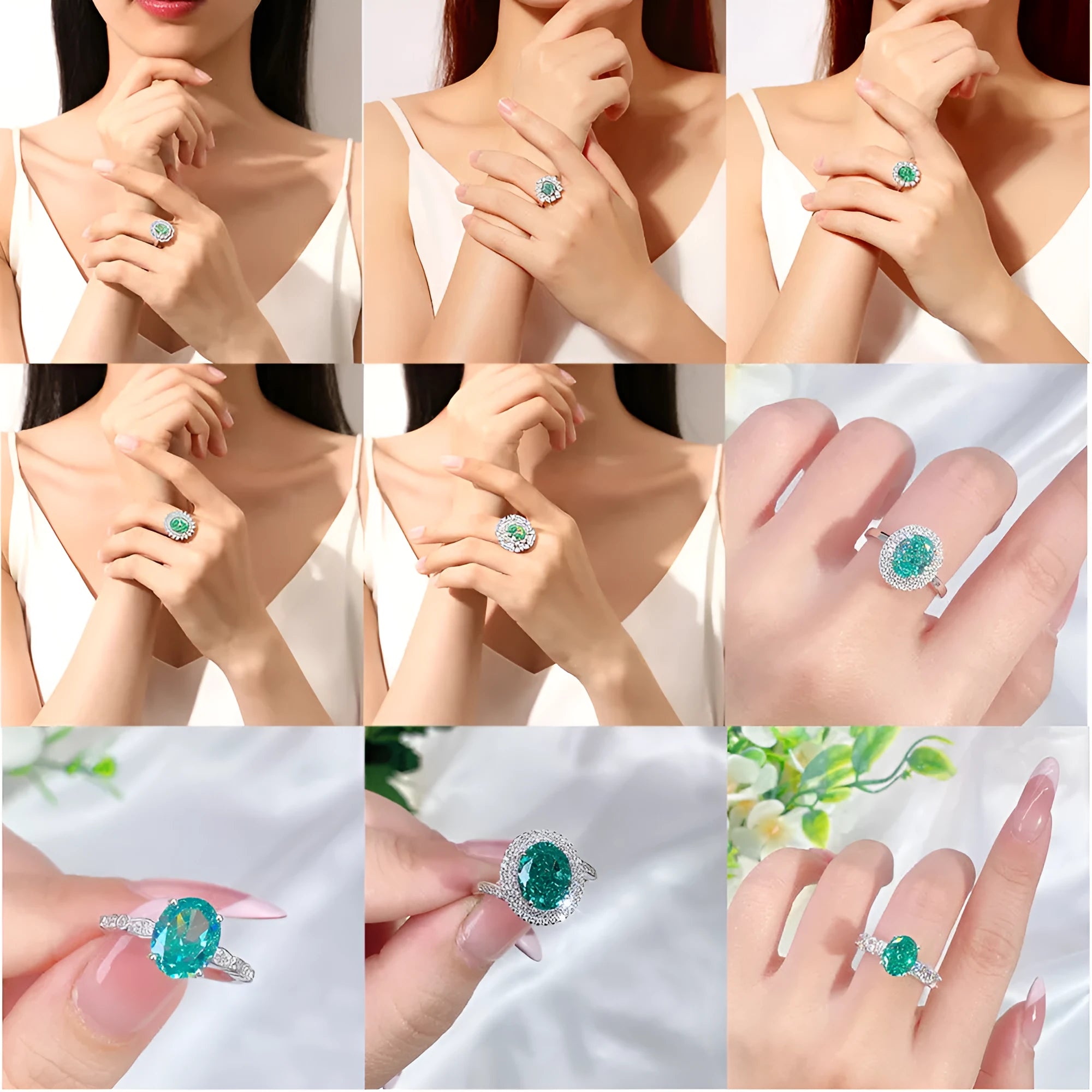 Women's S925 silver emerald ring with palaibahao inlaid high carbon diamond design in geometric shape